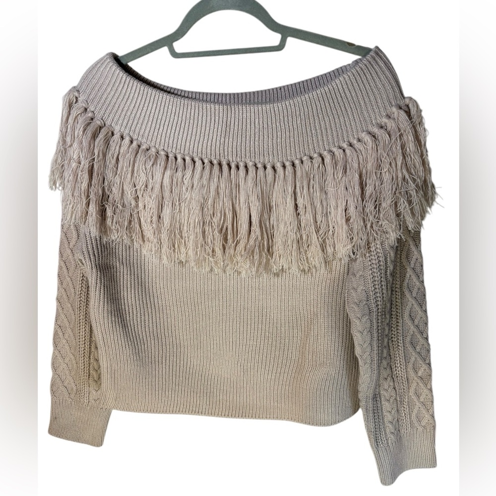 A Beautiful Soul Fringed  Cream Off the Shoulder Sweater Size X
